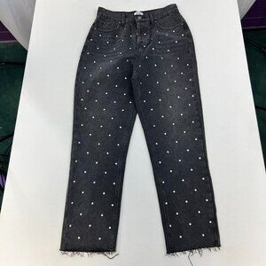 Simple Society Womens Black High Rise Dotted Straight Leg Jeans Size 7/28 New